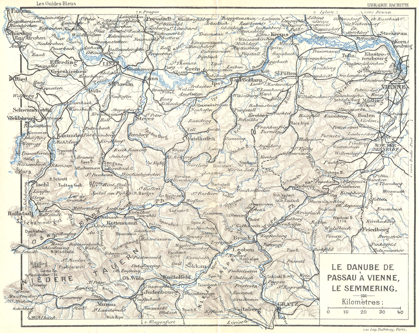 AUSTRIA. Danube de Passa a Vienne, Semmering 1914 old antique map plan chart