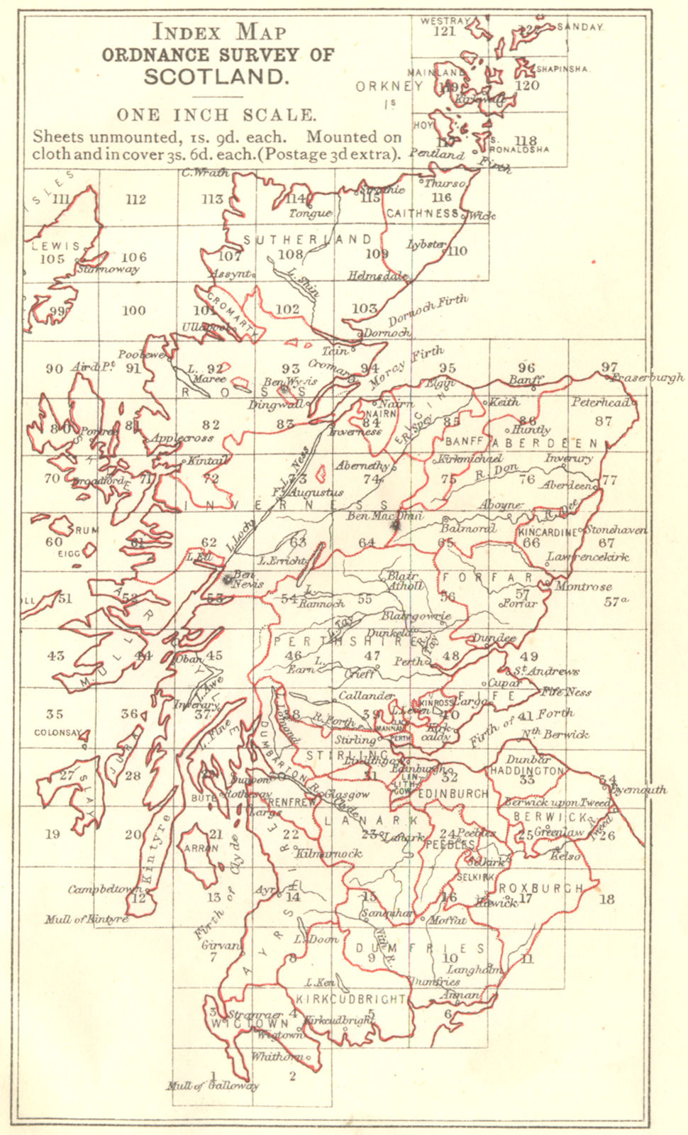 SCOTLAND. Index map Ordnance survey 1887 old antique vintage plan chart