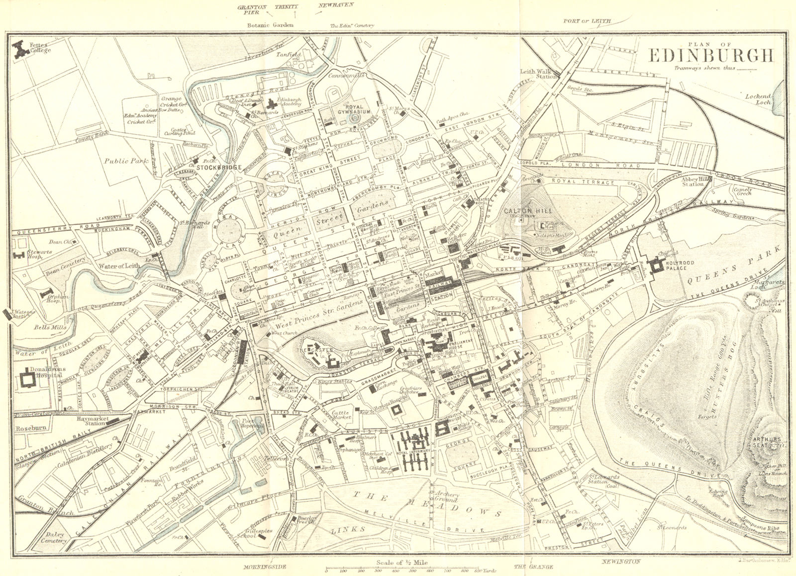 SCOTLAND. Plan of Edinburgh 1887 old antique vintage map chart