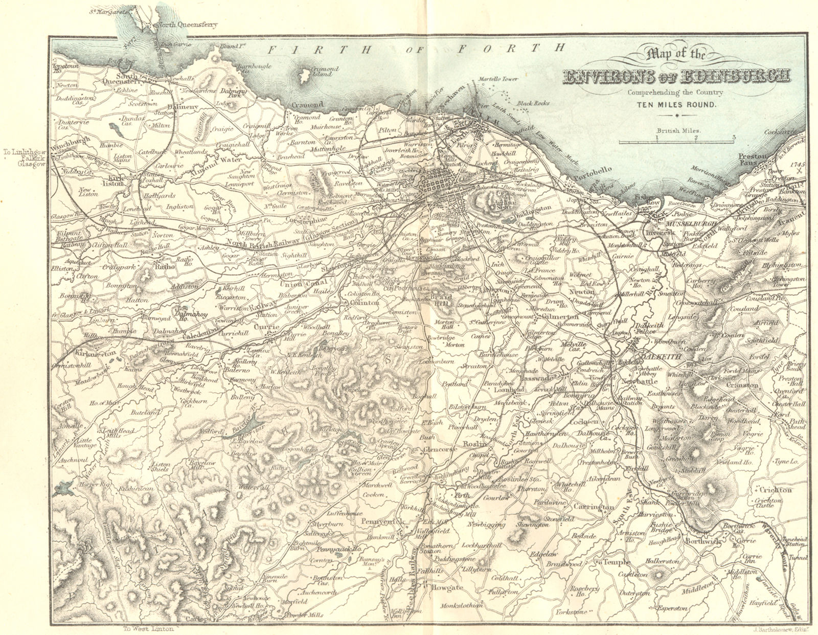 Associate Product SCOTLAND. Environs of Edinburgh - ten miles around 1887 old antique map chart