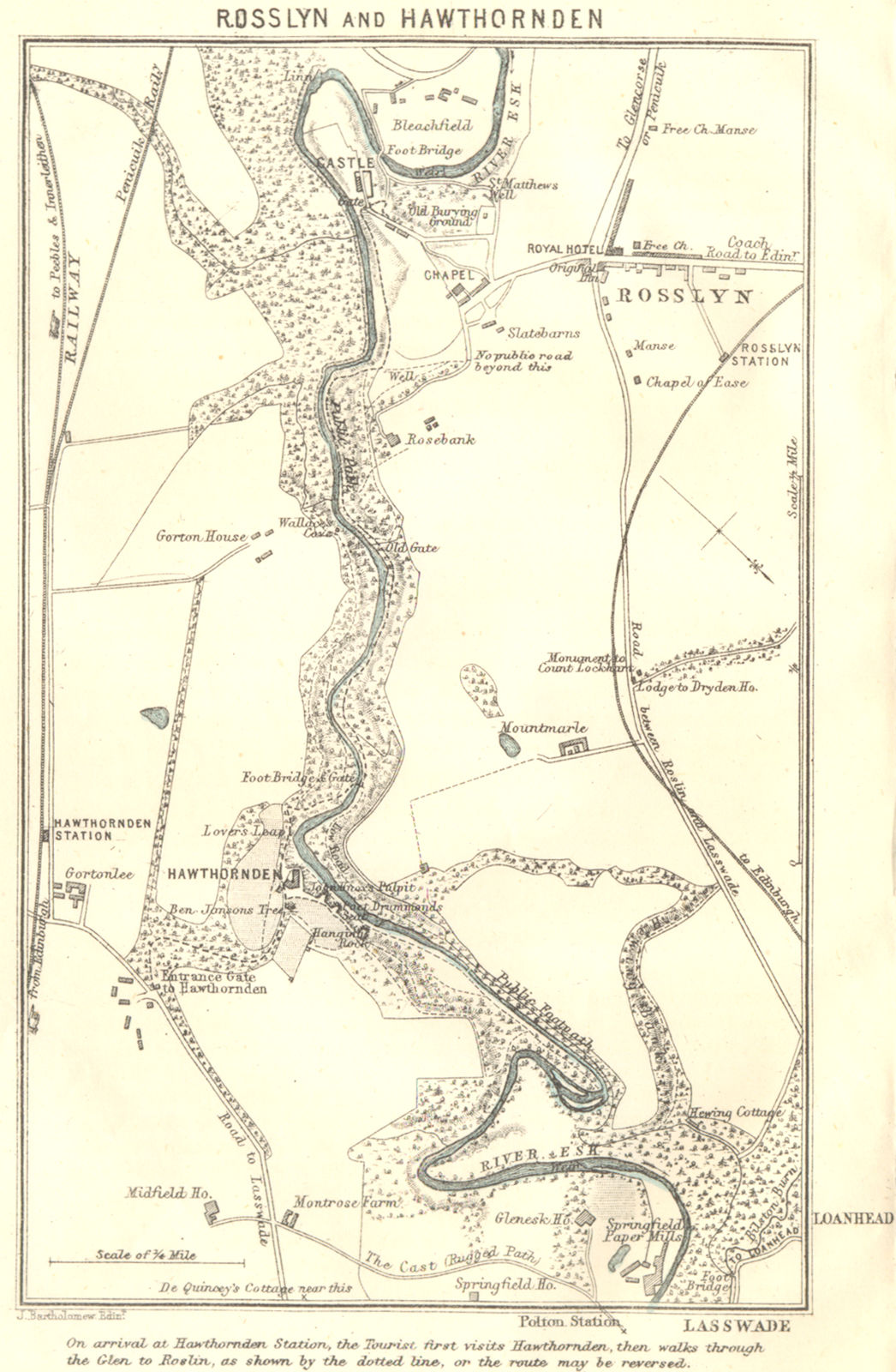 SCOTLAND. Rosslyn & Hawthornden 1887 old antique vintage map plan chart