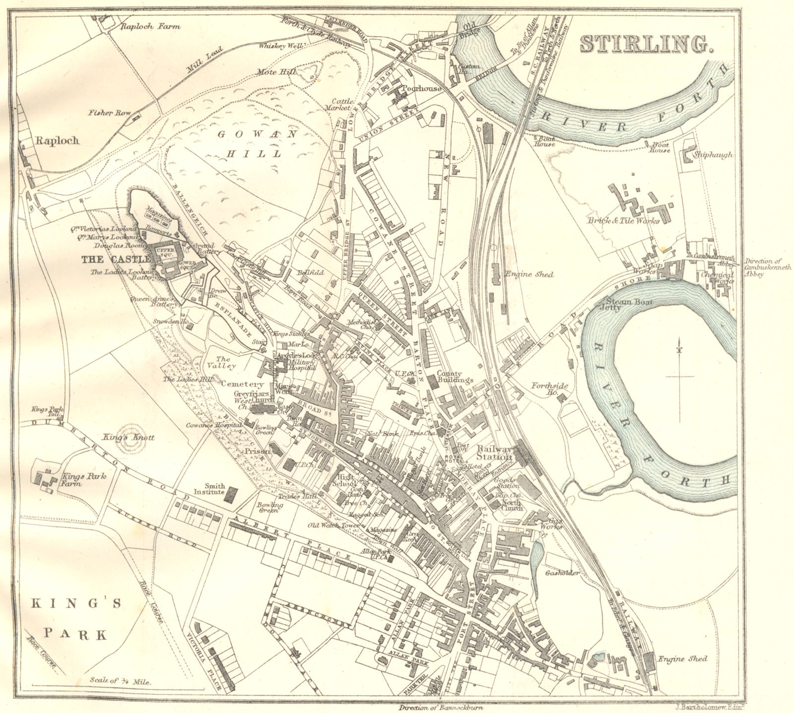 SCOTLAND. Stirling town plan 1887 old antique vintage map chart