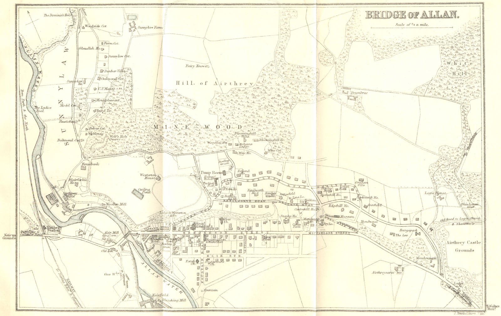 SCOTLAND. Stirling District. Bridge of Allan 1887 old antique map plan chart