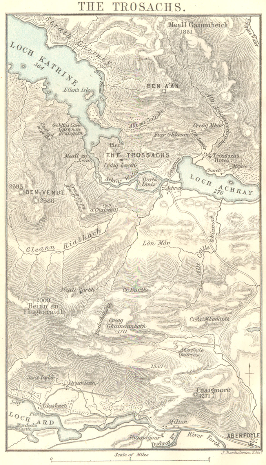 SCOTLAND. The Trossachs Trosachs. Loch Katrine & Loch Achray 1887 old map