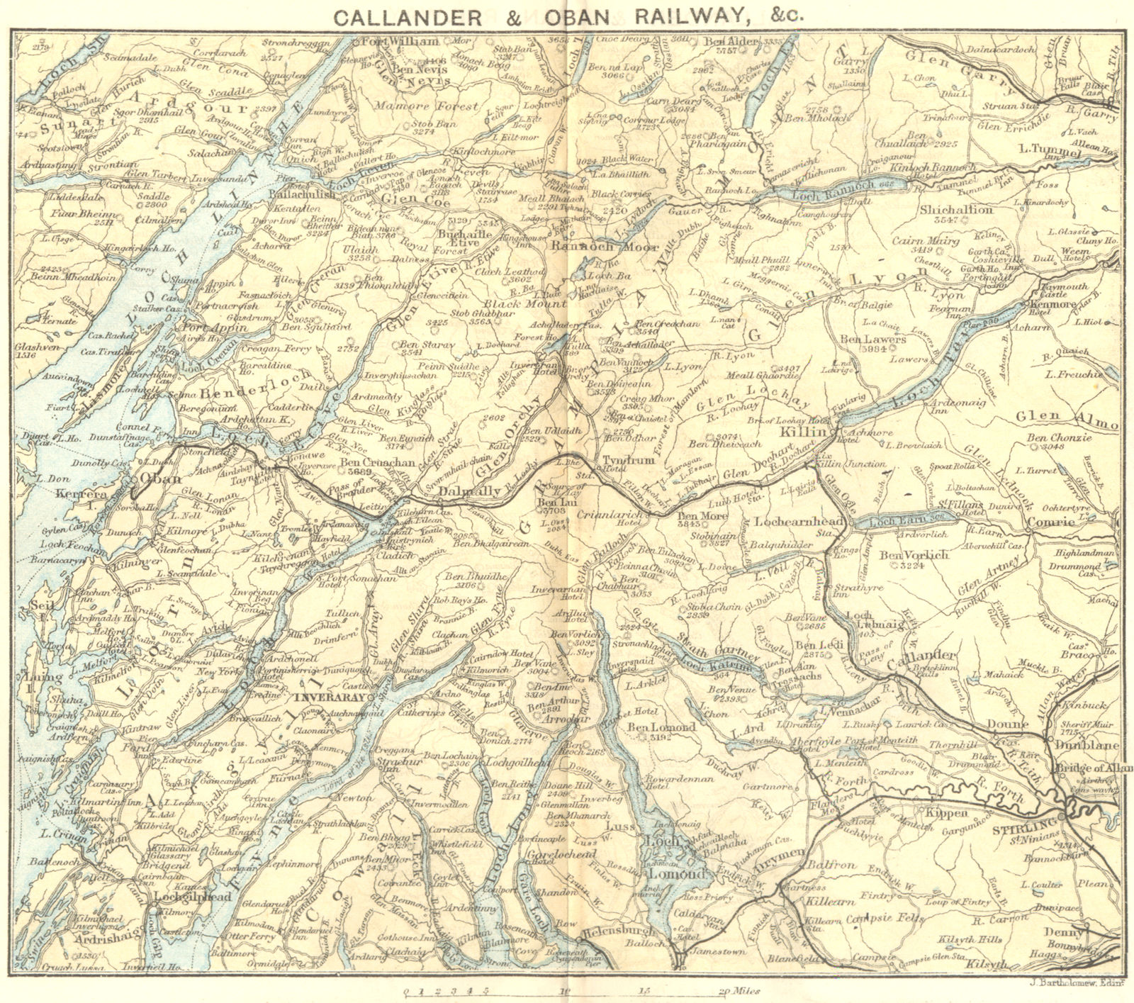 SCOTLAND. Callander & Oban Railway 1887 old antique vintage map plan chart