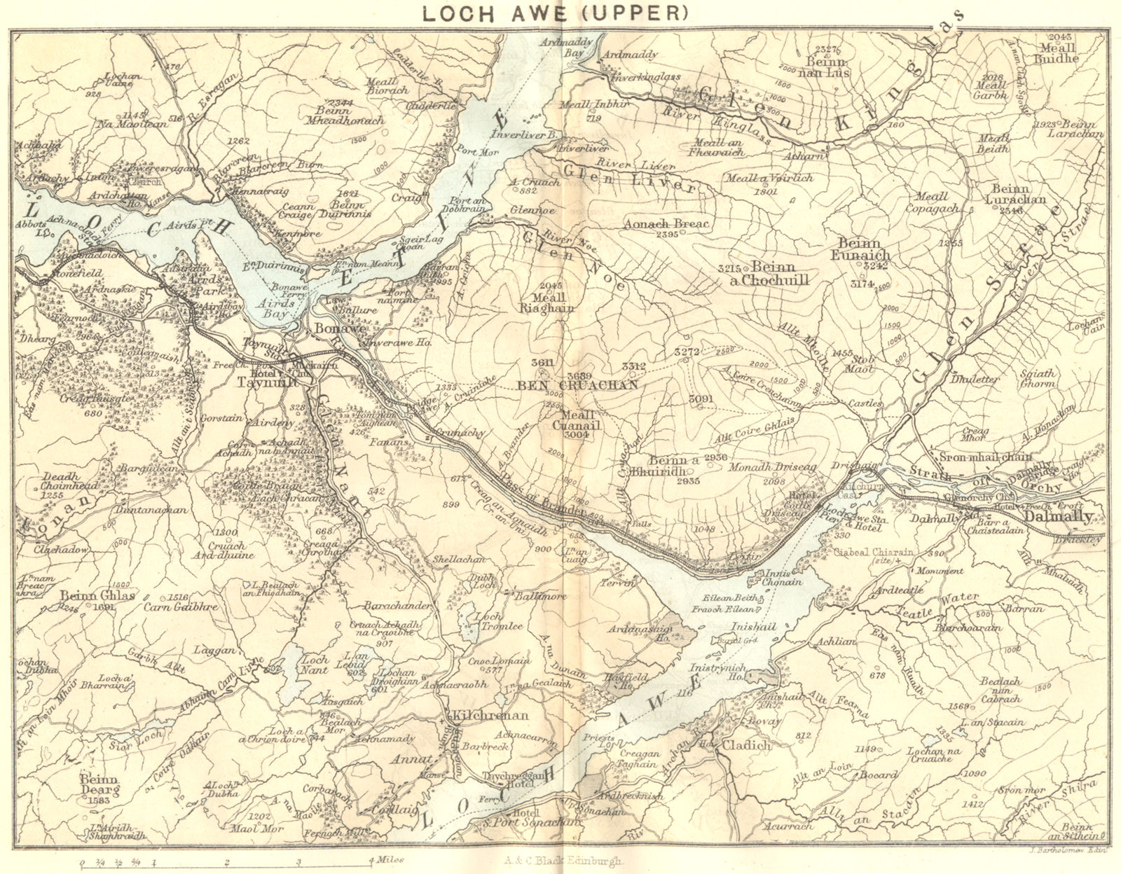 SCOTLAND. Loch Awe(Upper) 1887 old antique vintage map plan chart