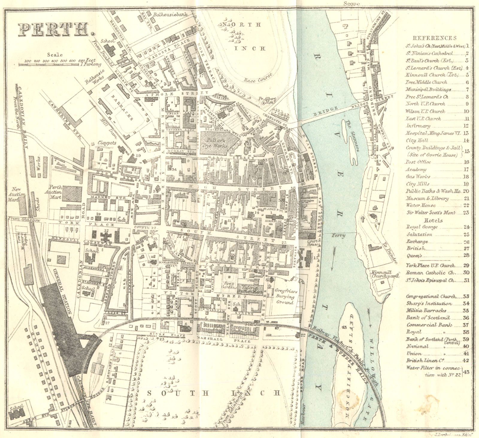 SCOTLAND. Perth town city plan 1887 old antique vintage map chart