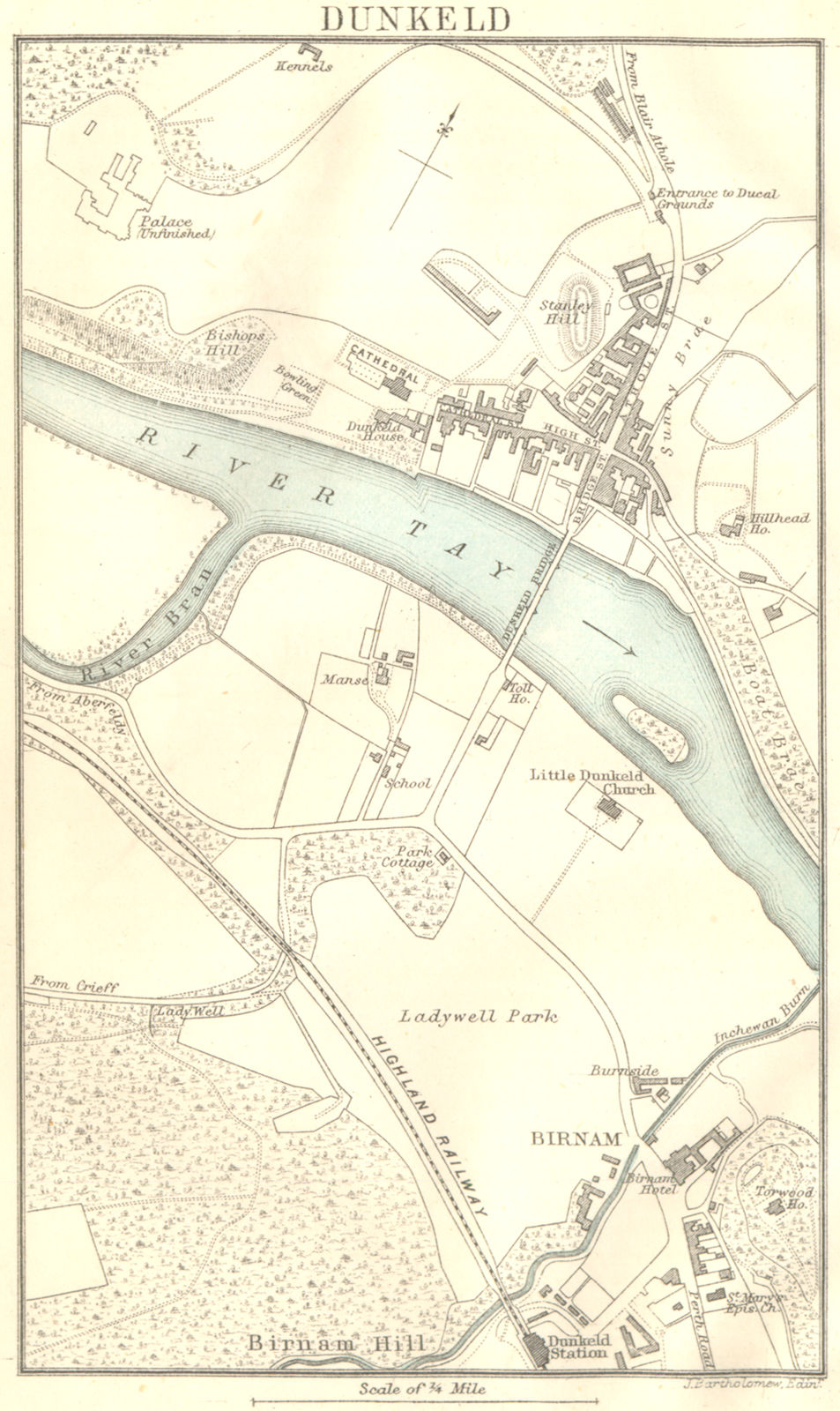 SCOTLAND. Dunkeld town plan. Birnam 1887 old antique vintage map chart