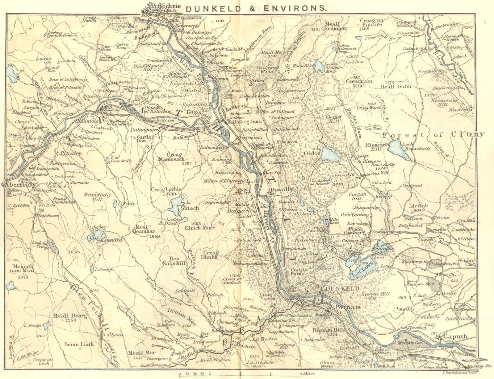 Associate Product SCOTLAND. Dunkeld & environs. Strath Tay Pitlochrie Forest of Cluny 1887 map
