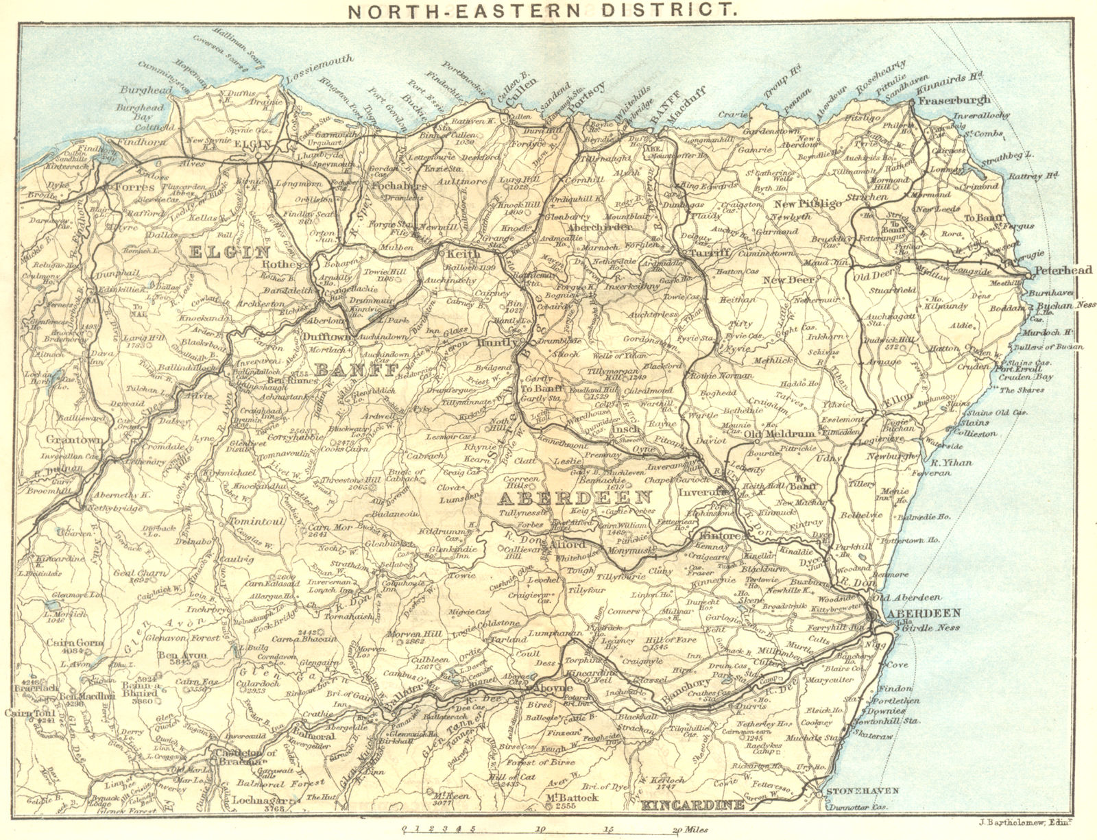 SCOTLAND. North-east District. Banff Elgin Aberdeen Kincardine 1887 old map