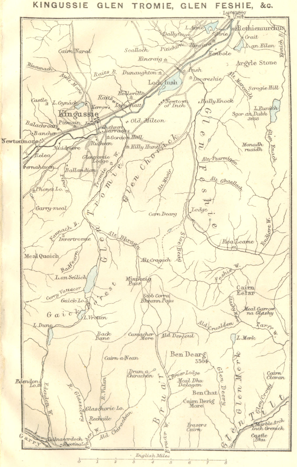 SCOTLAND. Kingussie Glen Tromie, Feshie 1887 old antique map plan chart