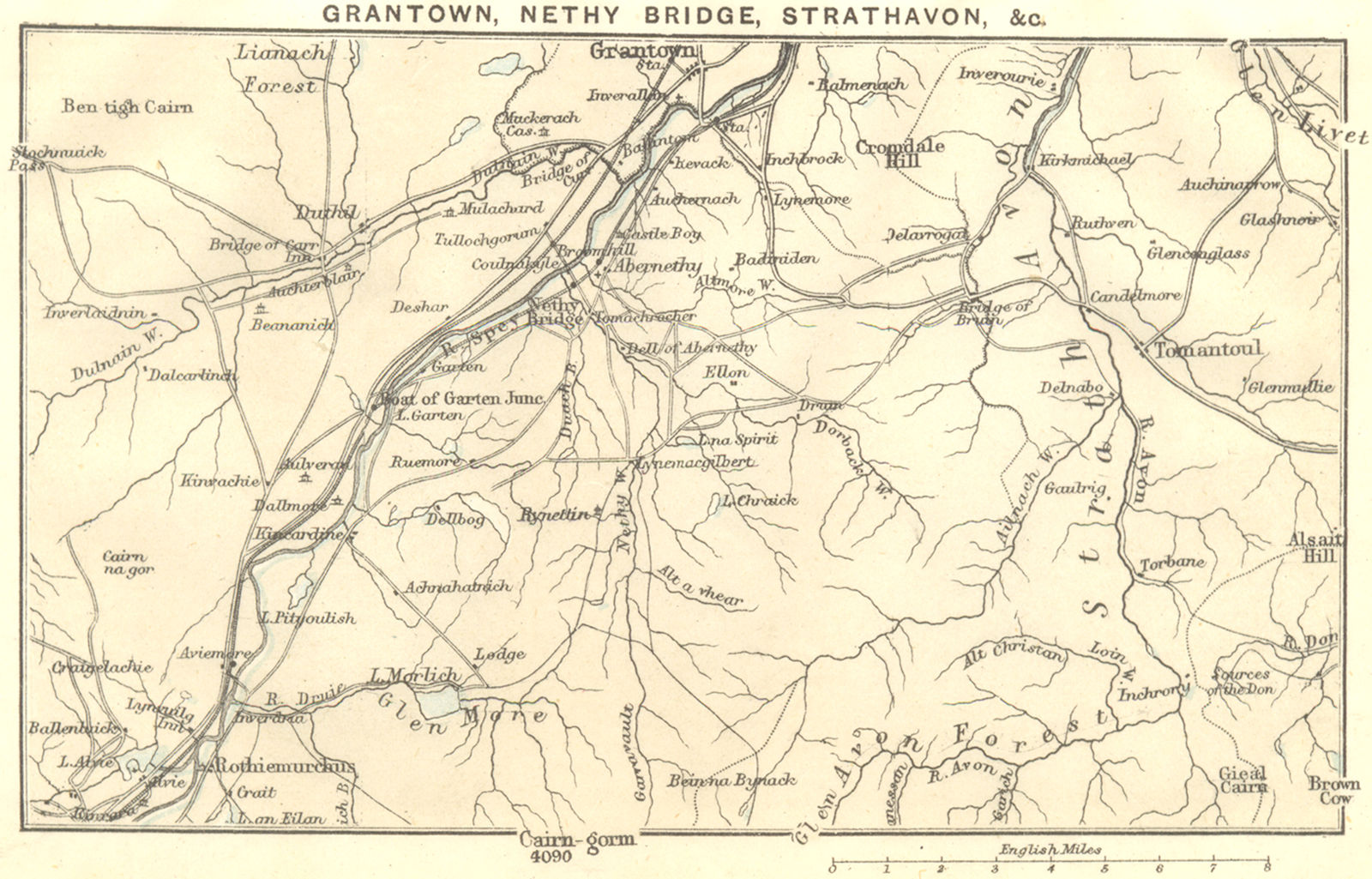 SCOTLAND. Grantown, Nethy bridge, Strathavon 1887 old antique map plan chart
