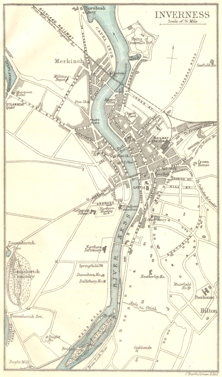 SCOTLAND. Inverness town plan 1887 old antique vintage map chart