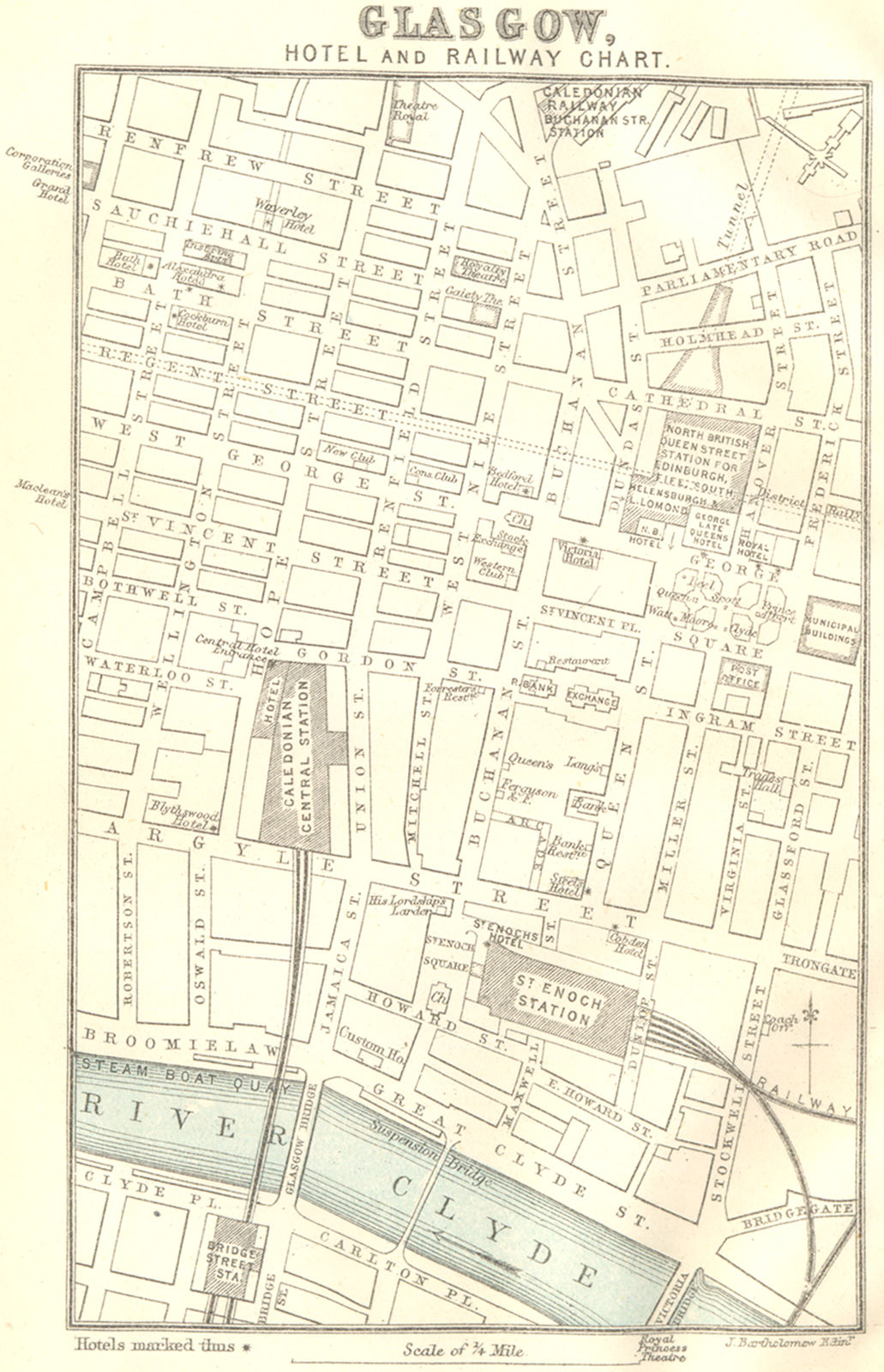 SCOTLAND. Glasgow Hotel & Railway chart 1887 old antique map plan