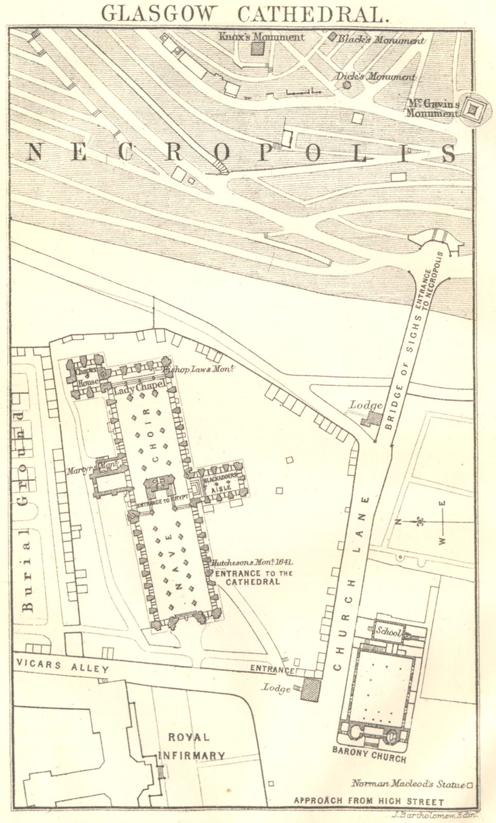 SCOTLAND. Glasgow cathedral plan. High Kirk St Kentigern's St Mungo's 1887 map