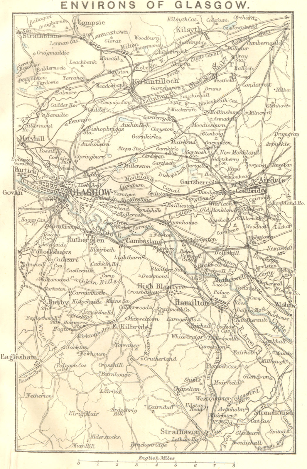 SCOTLAND. Glasgow environs. Airdrie Hamilton Kirkintilloch Strathblane 1887 map