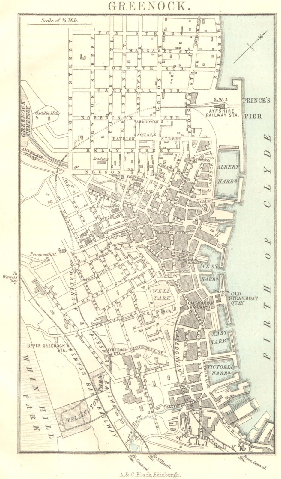 SCOTLAND. Greenock town plan 1887 old antique vintage map chart