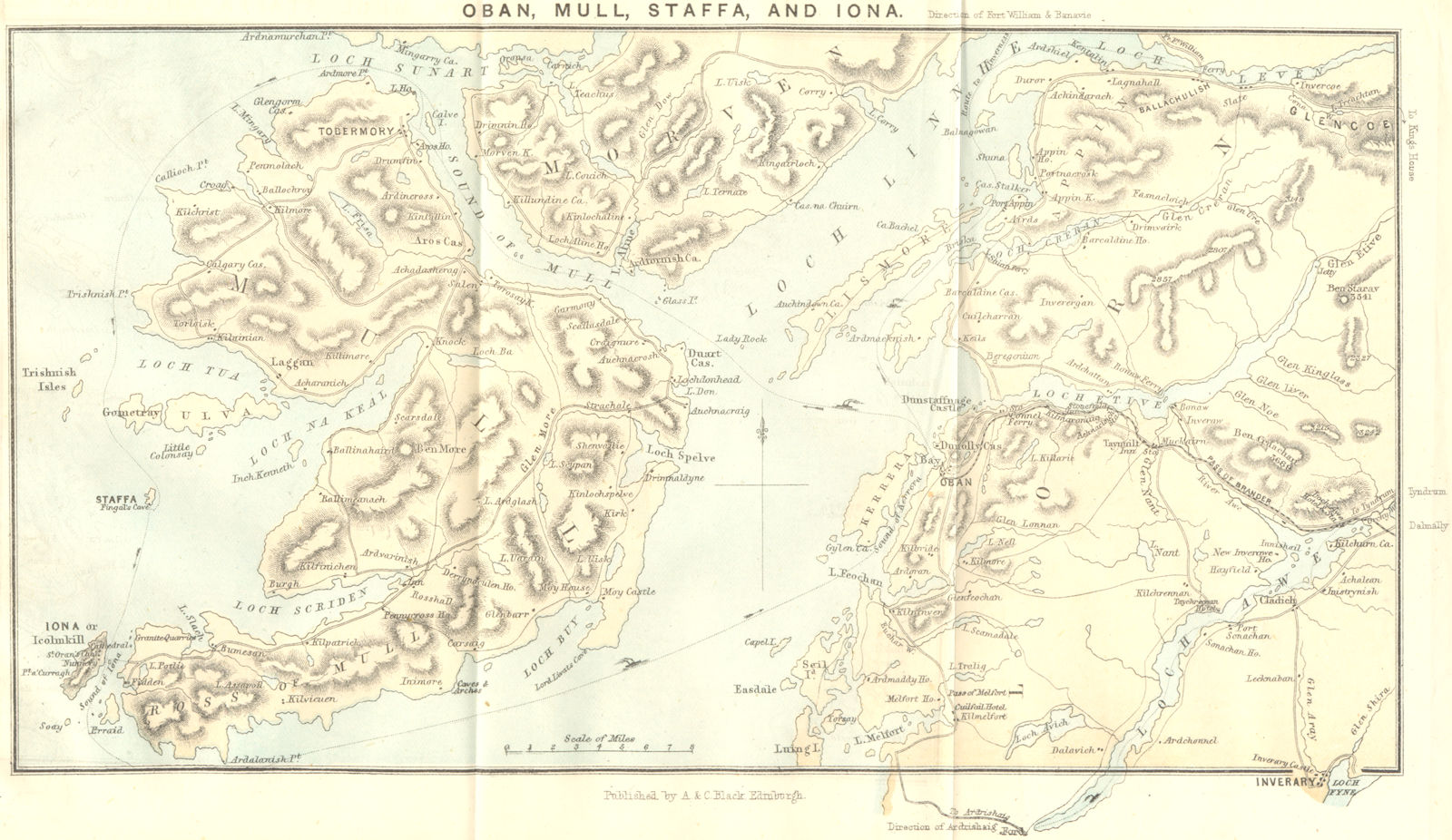 SCOTLAND. Oban, Mull, Staffa & Iona 1887 old antique vintage map plan chart