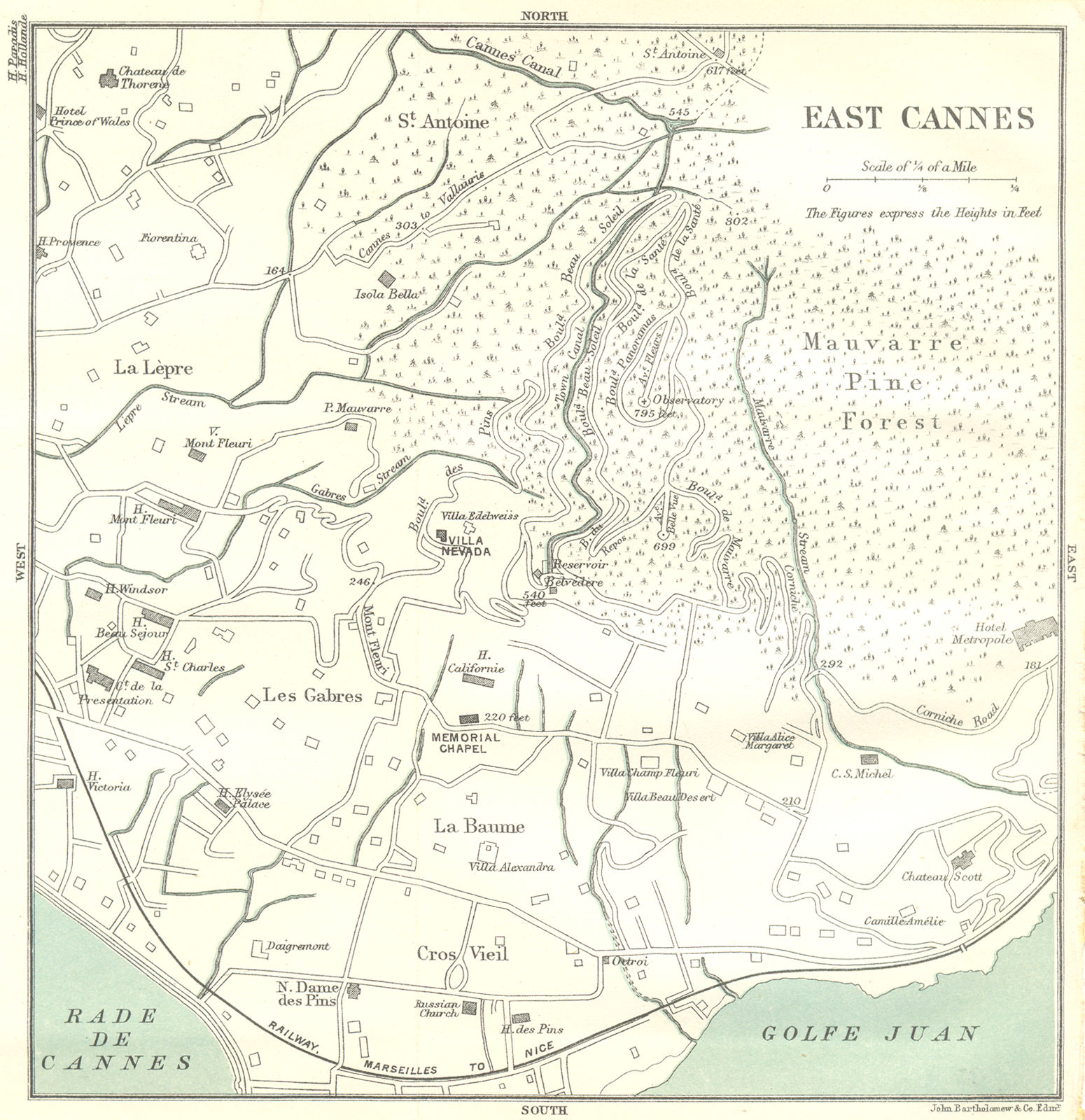 ALPES-MARITIMES. Cannes. East 1913 old antique vintage map plan chart