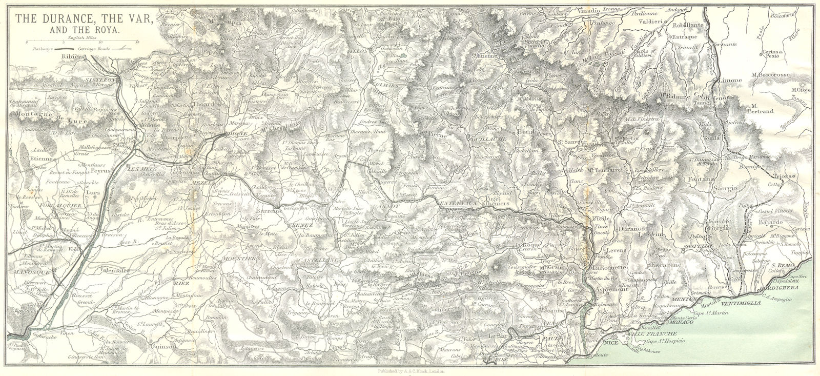 VAR. Grasse St Vallier Digne. Durance Roya 1913 old antique map plan chart