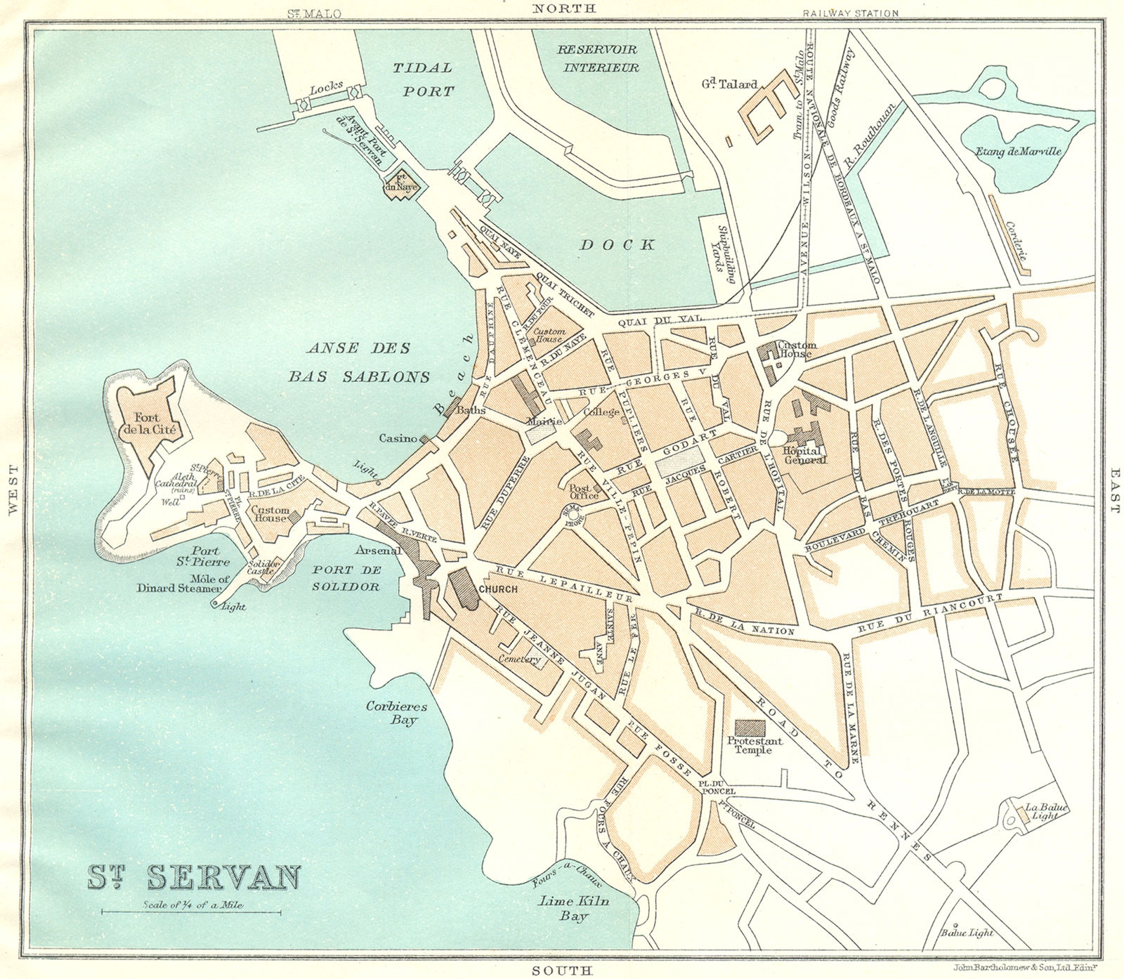 ILLE-VILAINE. St Servan 1923 old antique vintage map plan chart