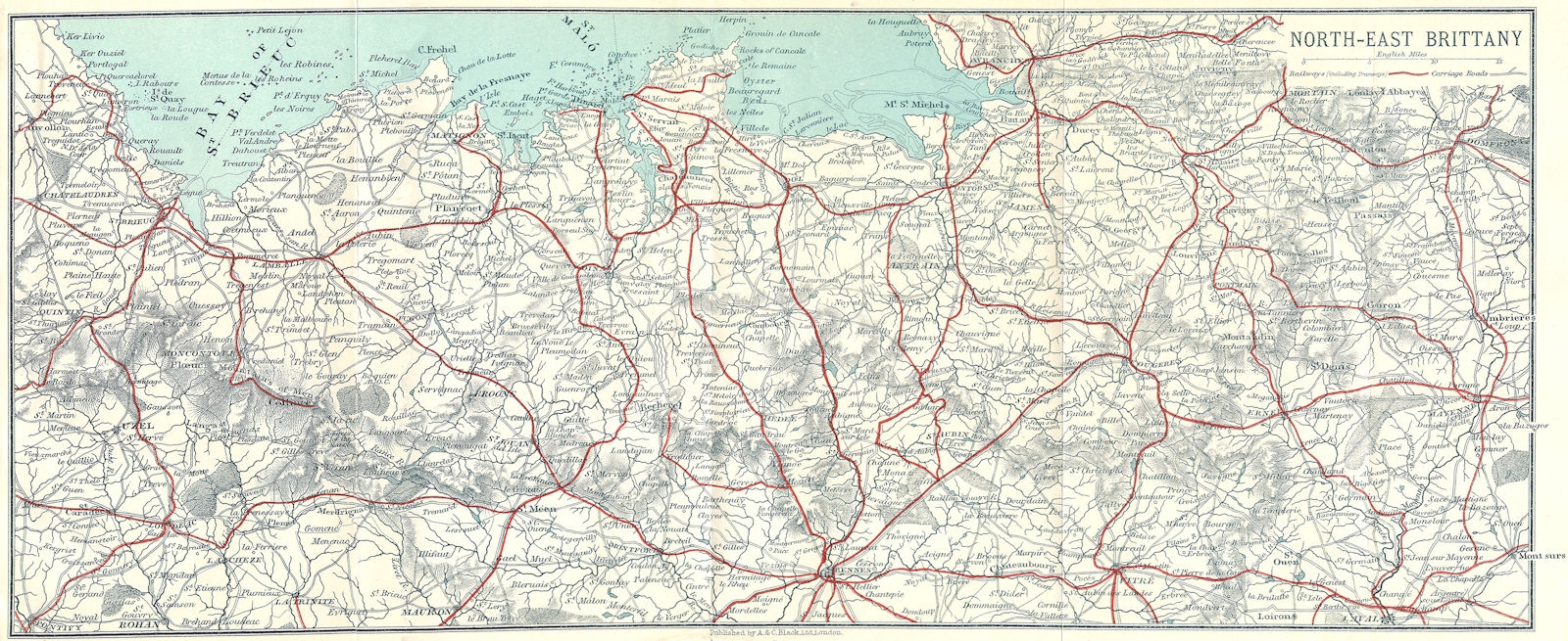 Associate Product BRITTANY. Lamballe to Avranches. North-east 1923 old antique map plan chart