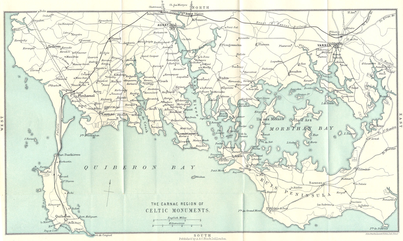 CARNAC. Locmariaquer. Region Celtic Monuments 1923 old antique map plan chart