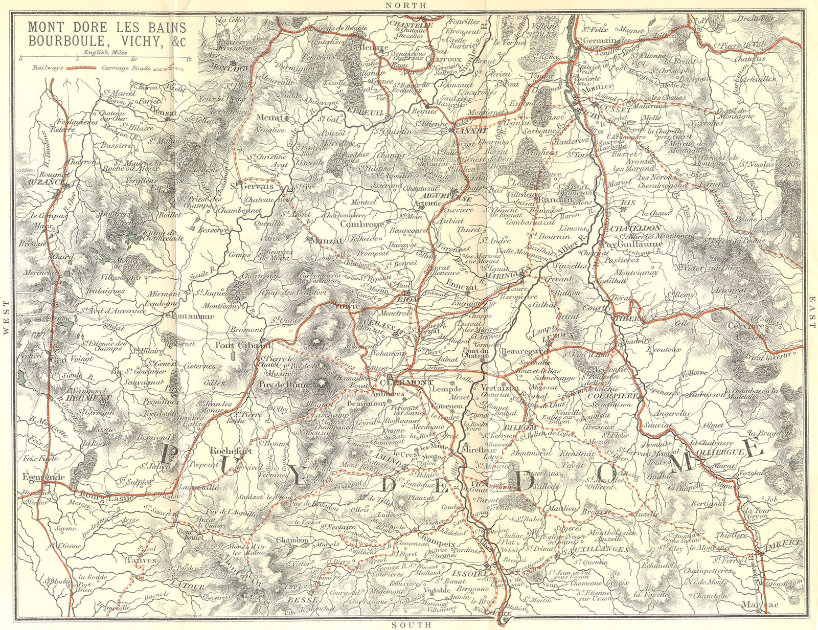Associate Product PUY-DE-DÔME. Mont Dore Bains Bourboule, Vichy 1899 old antique map plan chart