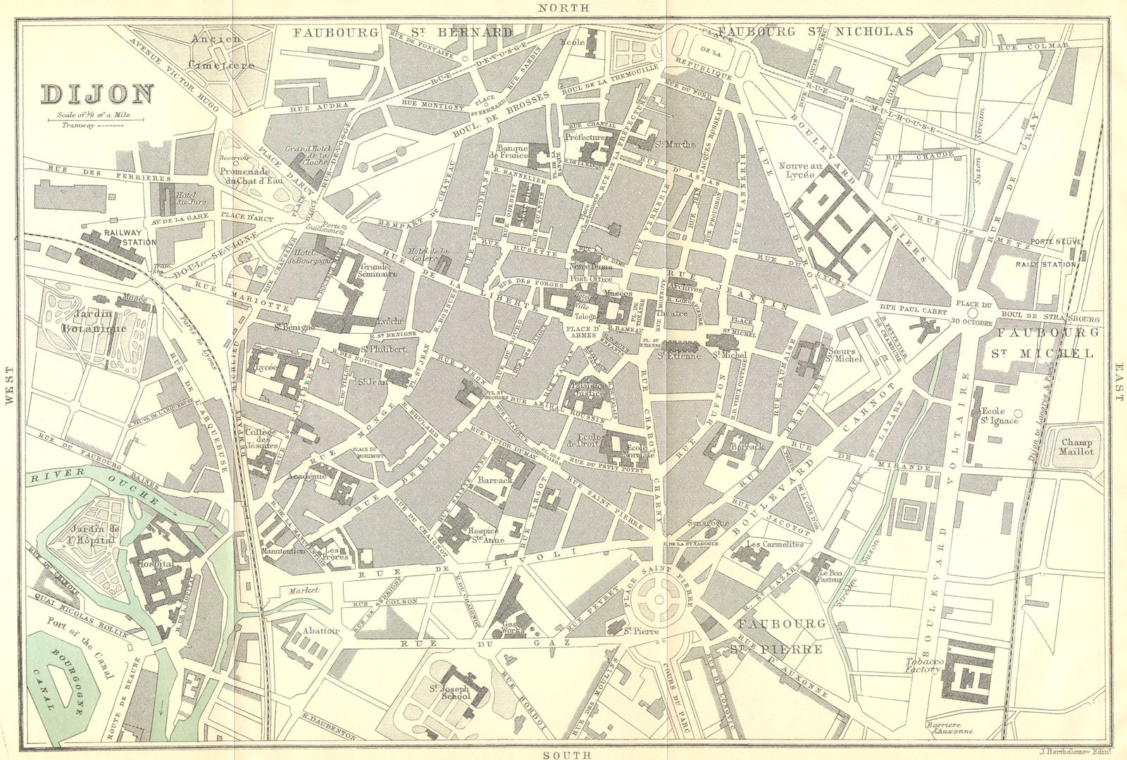 CÔTE-D'OR. Dijon 1899 old antique vintage map plan chart