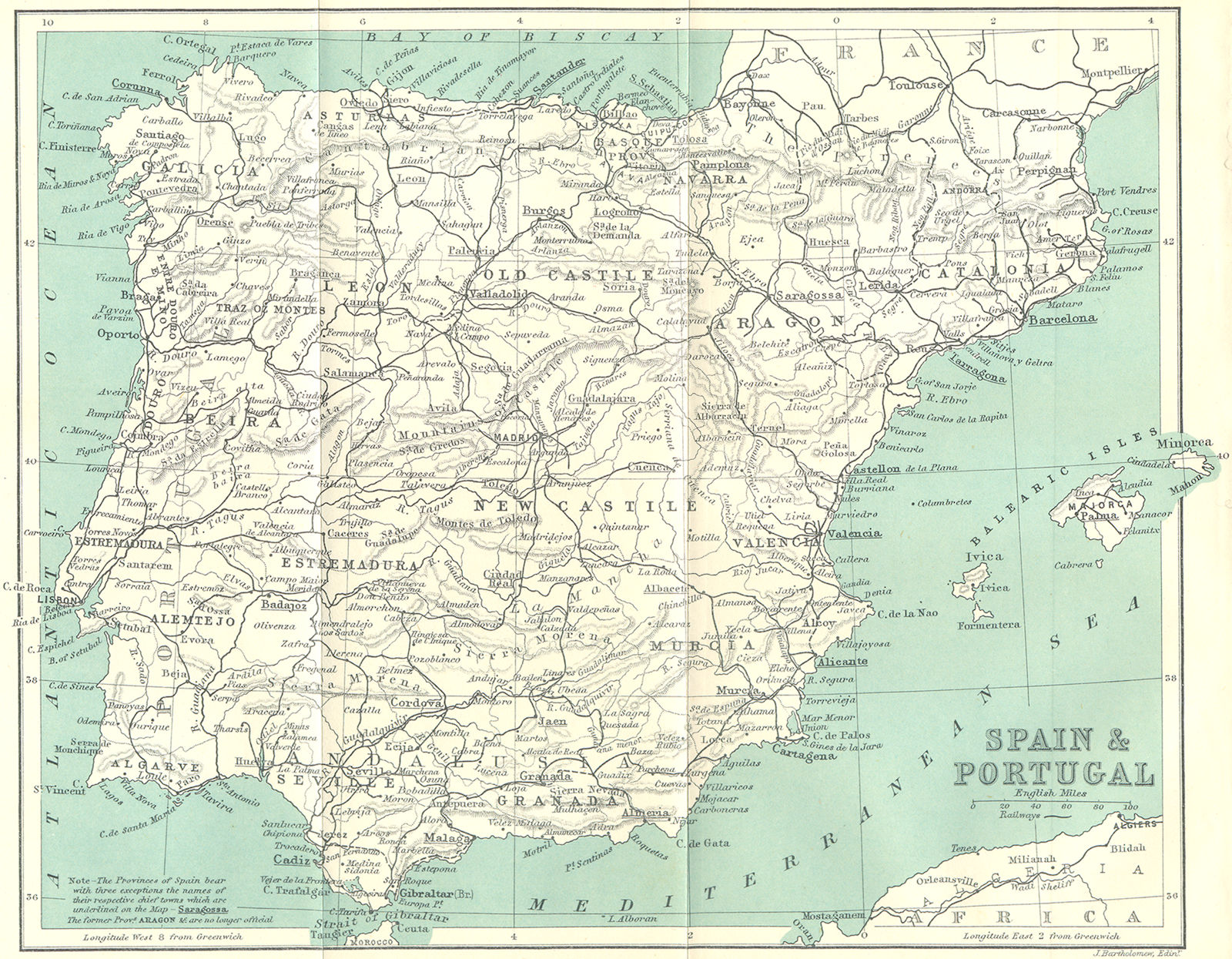 SPAIN. & Portugal 1909 old antique vintage map plan chart