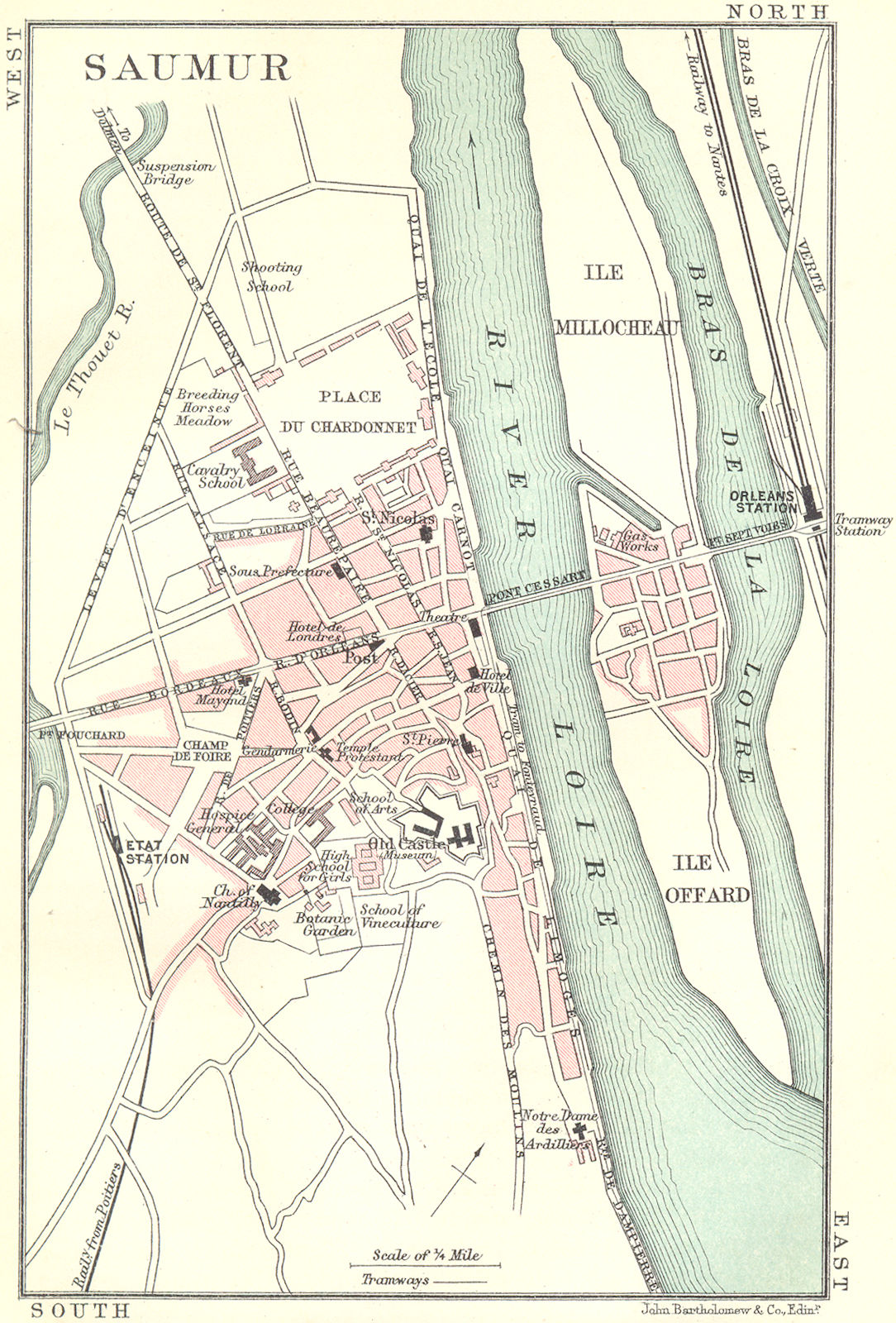 SAUMUR town/city plan de la ville. Maine-et-Loire 1914 old antique map chart