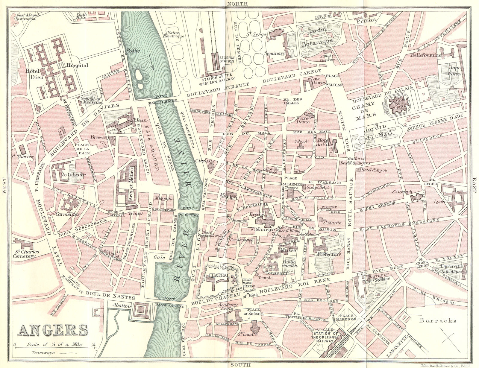 ANGERS town/city plan de la ville. Maine-et-Loire 1914 old antique map chart
