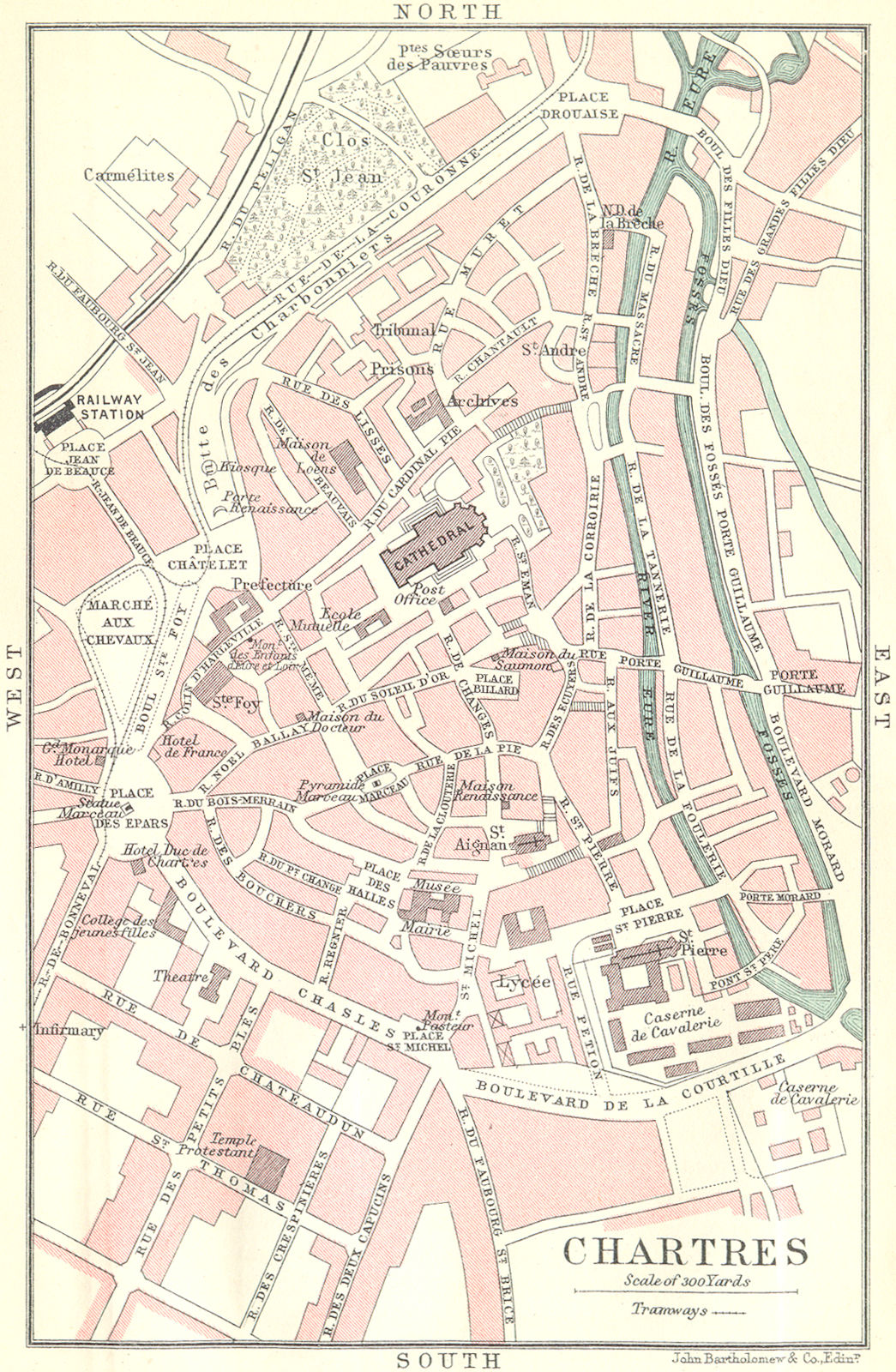 CHARTRES town/city plan de la ville. Eure-et-Loir 1914 old antique map