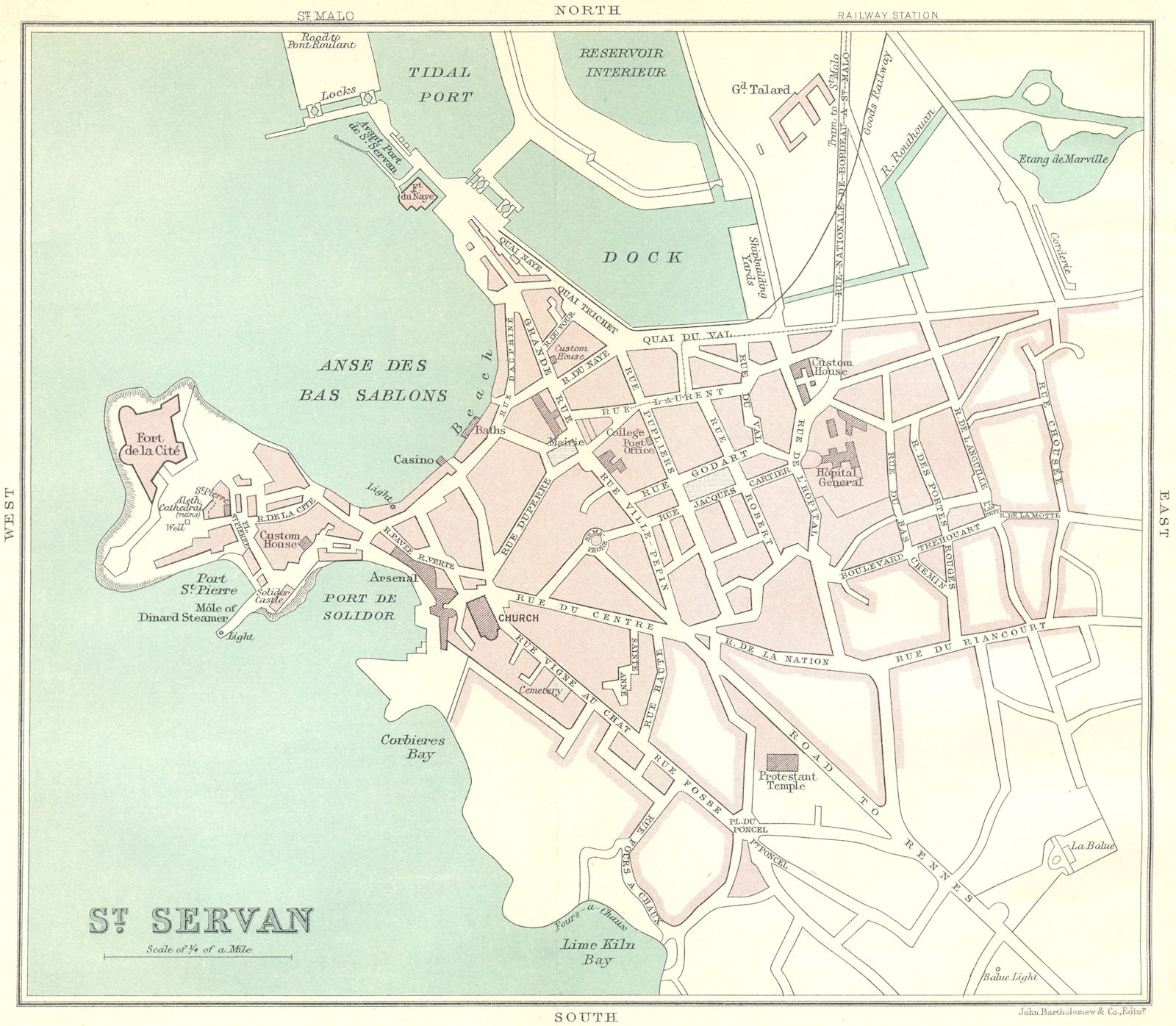 ST. SERVAN town/city plan de la ville. Ille-et-Vilaine 1914 old antique map