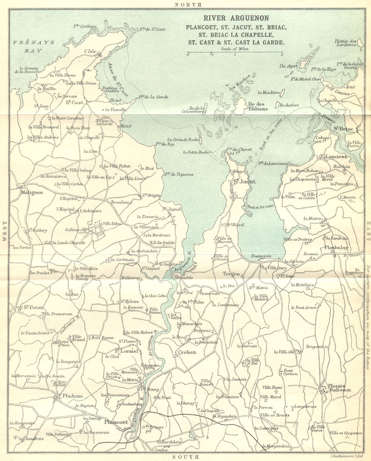 River Arguenon. Plancoet St. Jacut/Briac La Chapelle/Cast la Garde 1914 map