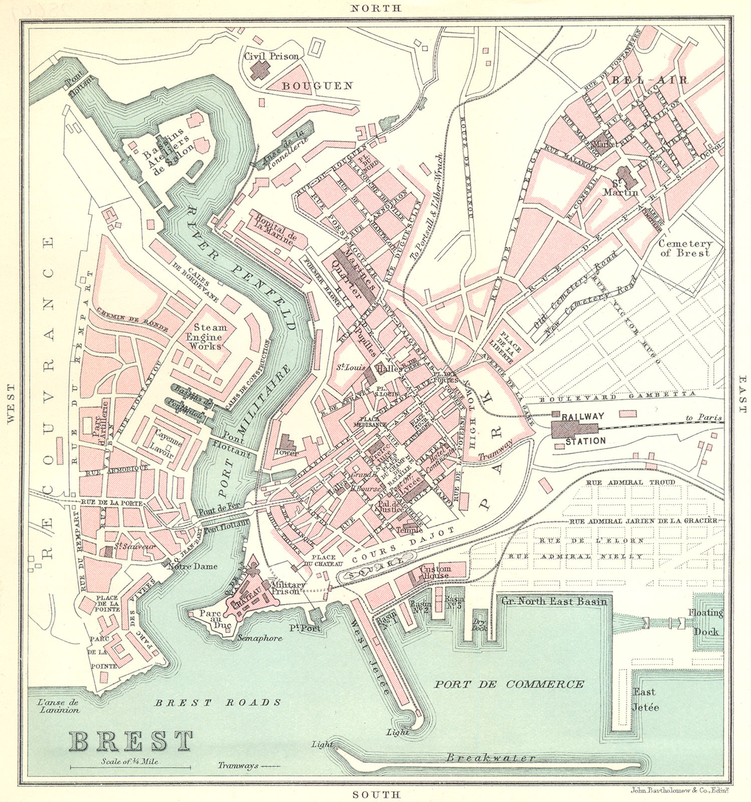 Associate Product BREST town/city plan de la ville. Finistère 1914 old antique map chart