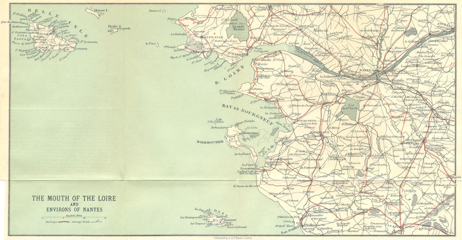 Loire estuary & Nantes environs. Belle-Île-en-Mer 1914 old antique map chart