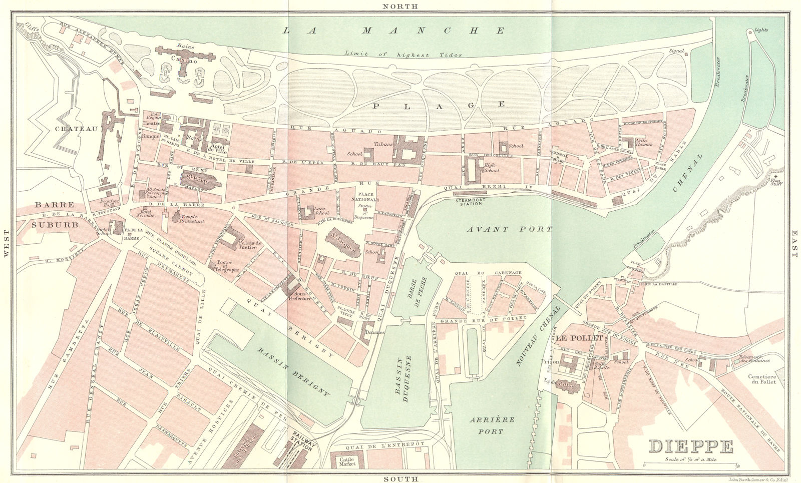 SEINE-MARITIME. Dieppe 1913 old antique vintage map plan chart