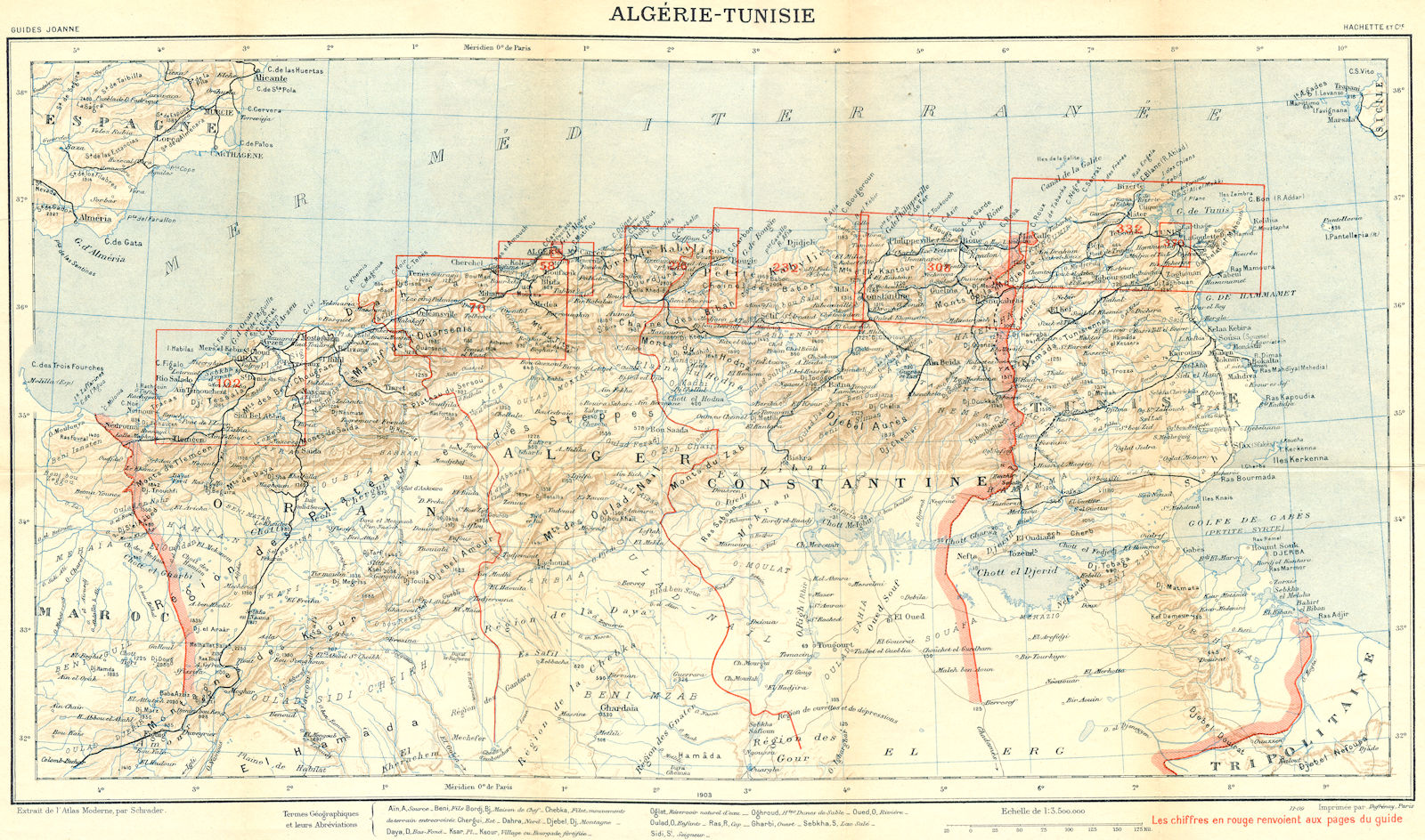 ALGERIA TUNISIA. Tunisie 1909 old antique vintage map plan chart