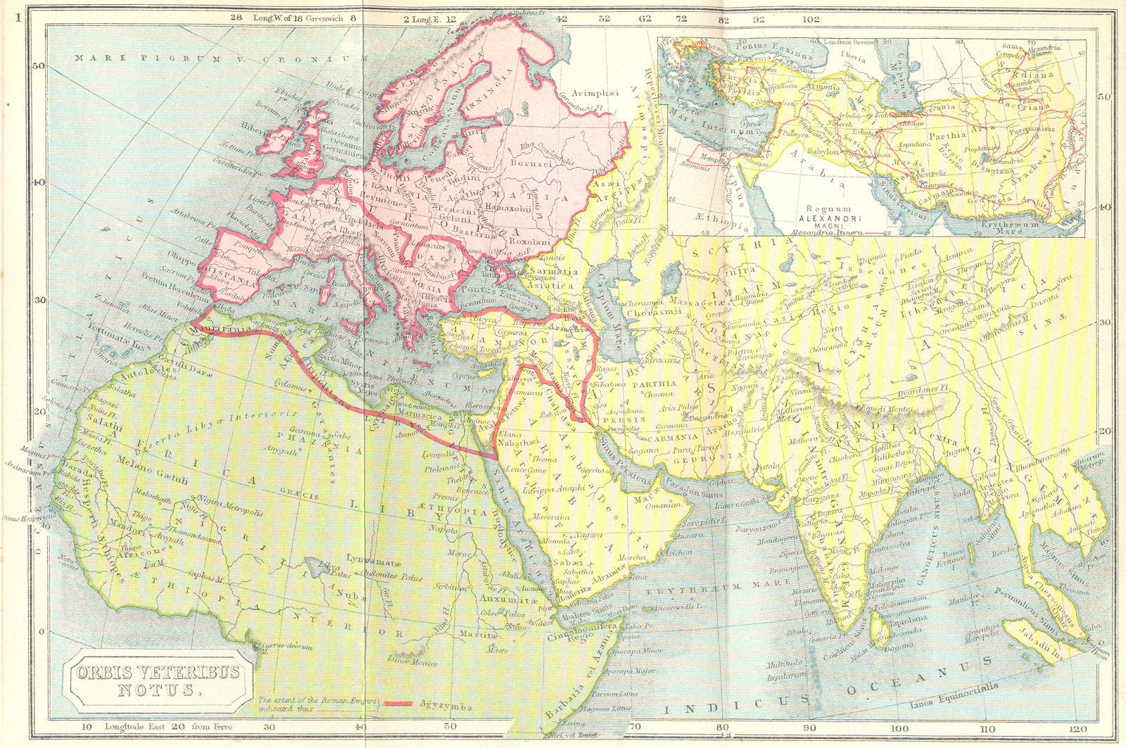 ORBIS VETERIBUS NOTUS. Roman Empire; Alexander 1908 old antique map plan chart