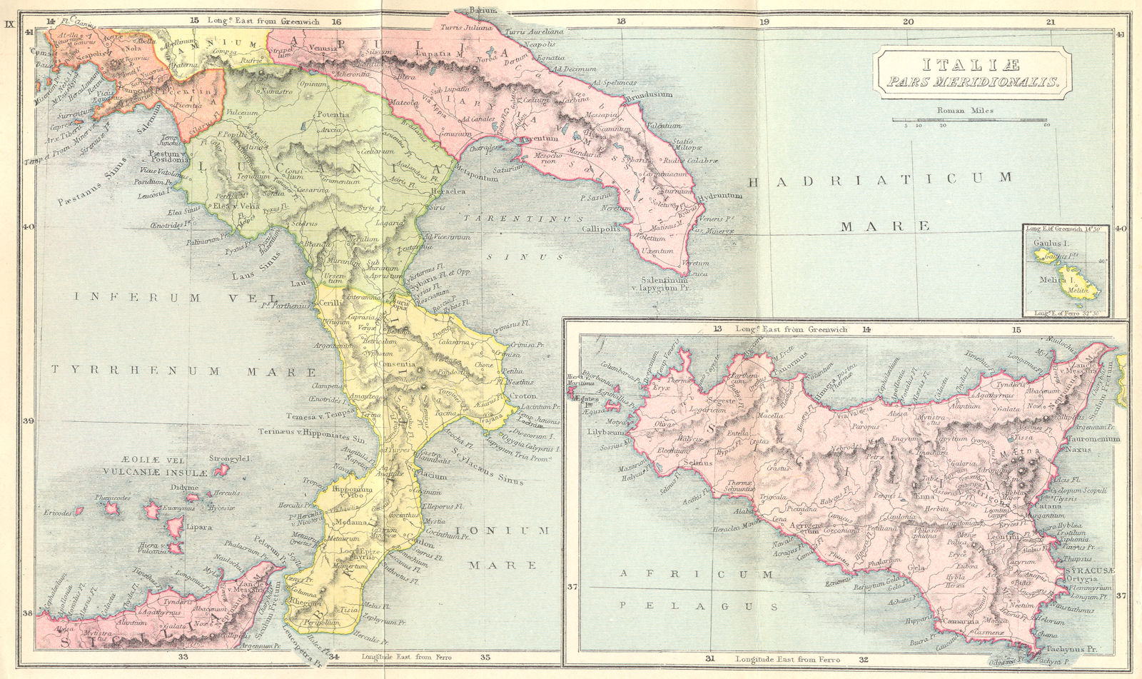 ITALY. Italiae Pars Meridionalis; Sicilia Roman 1908 old antique map chart