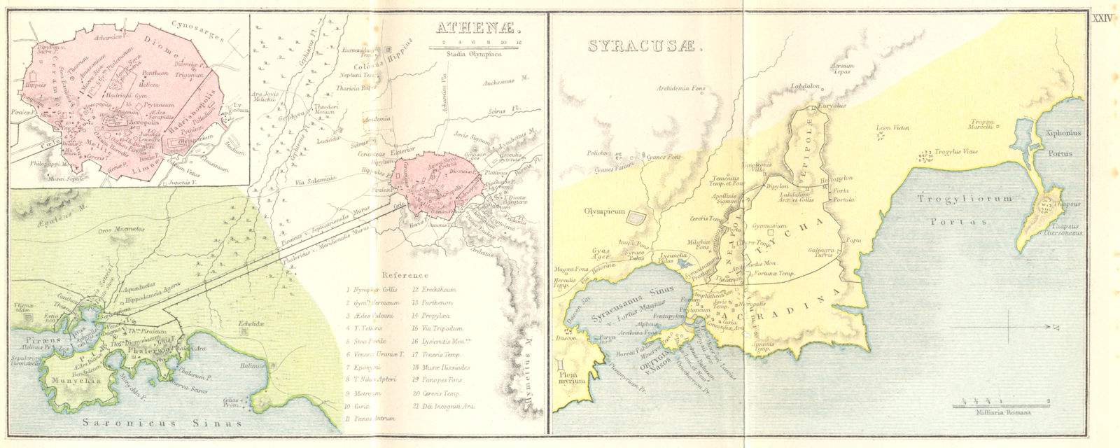 GREECE. Athenae; Syracusae; Athens Syracuse 1908 old antique map plan chart