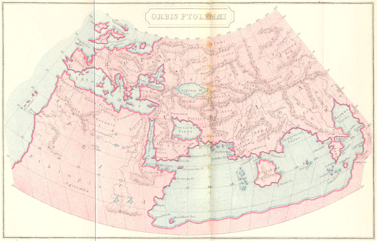 WORLD. Orbis Ptolemaei; ancient world map 1908 old antique plan chart