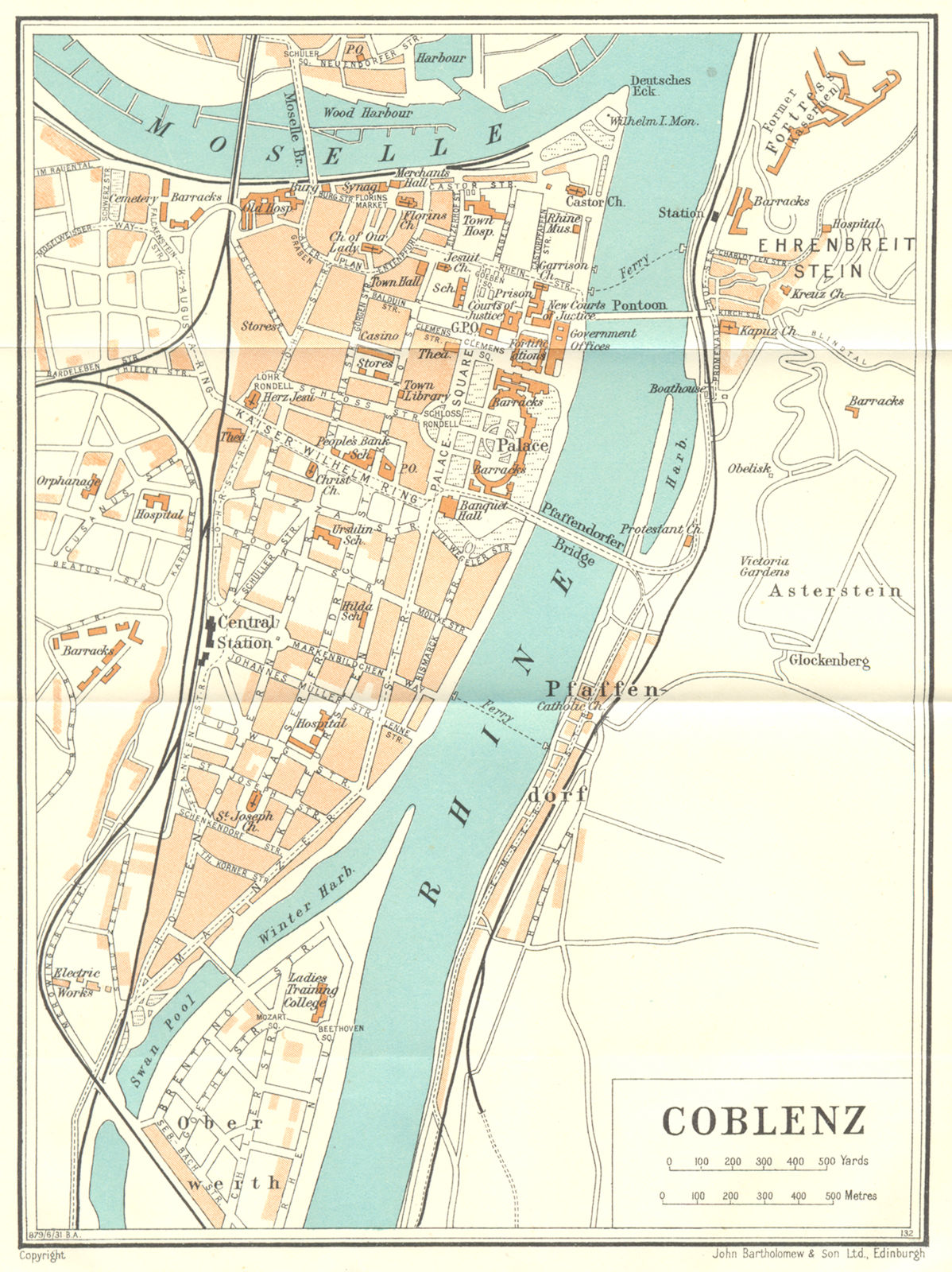 GERMANY. Coblenz 1931 old vintage map plan chart