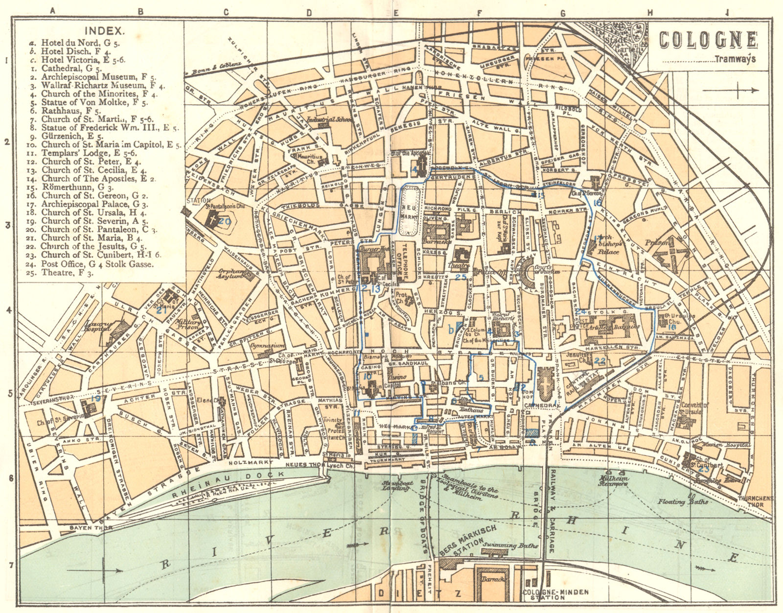 GERMANY. Cologne 1910 old antique vintage map plan chart