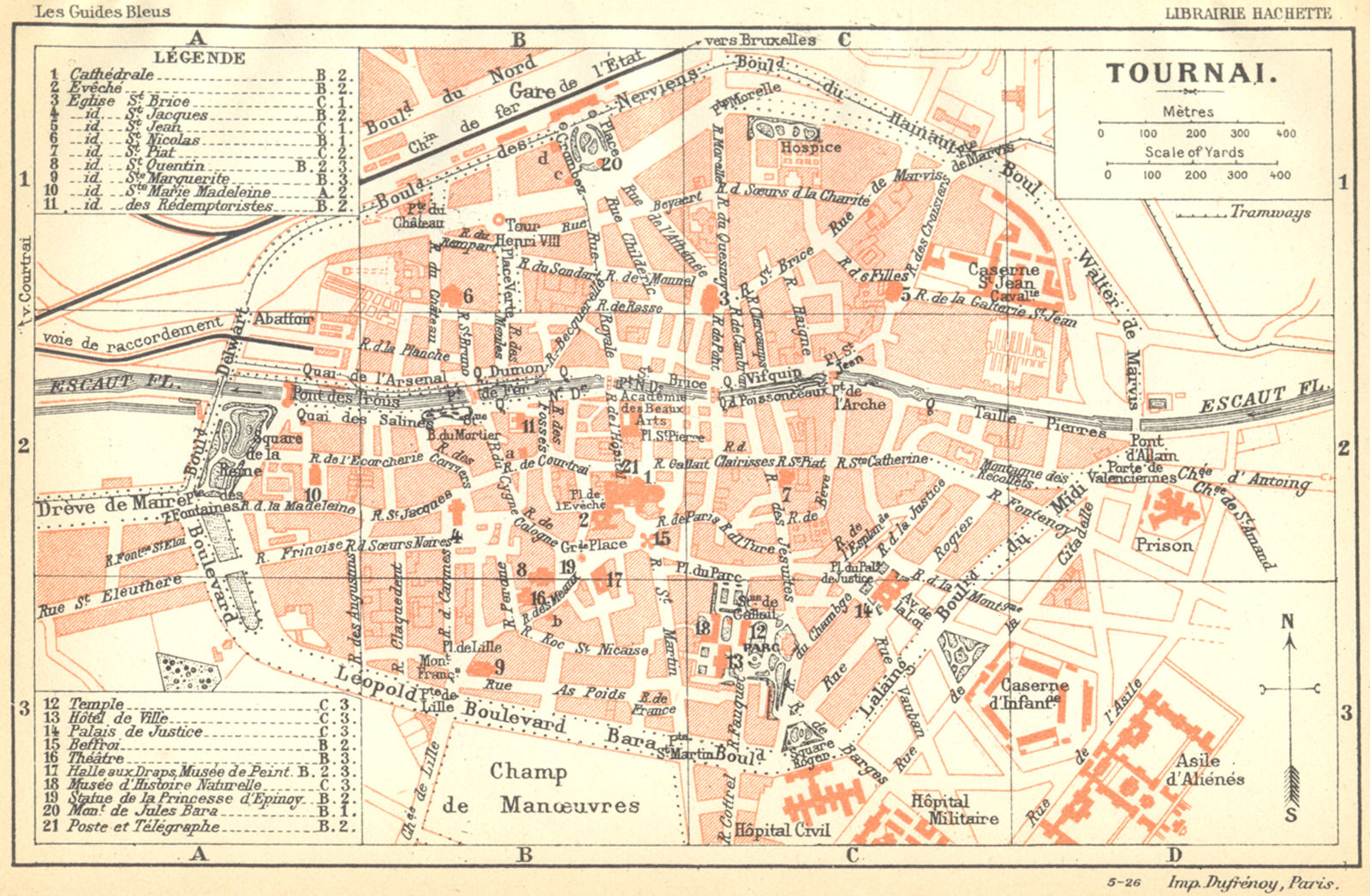 BELGIUM. Tournai. Town city ville plan carte map 1924 old vintage chart