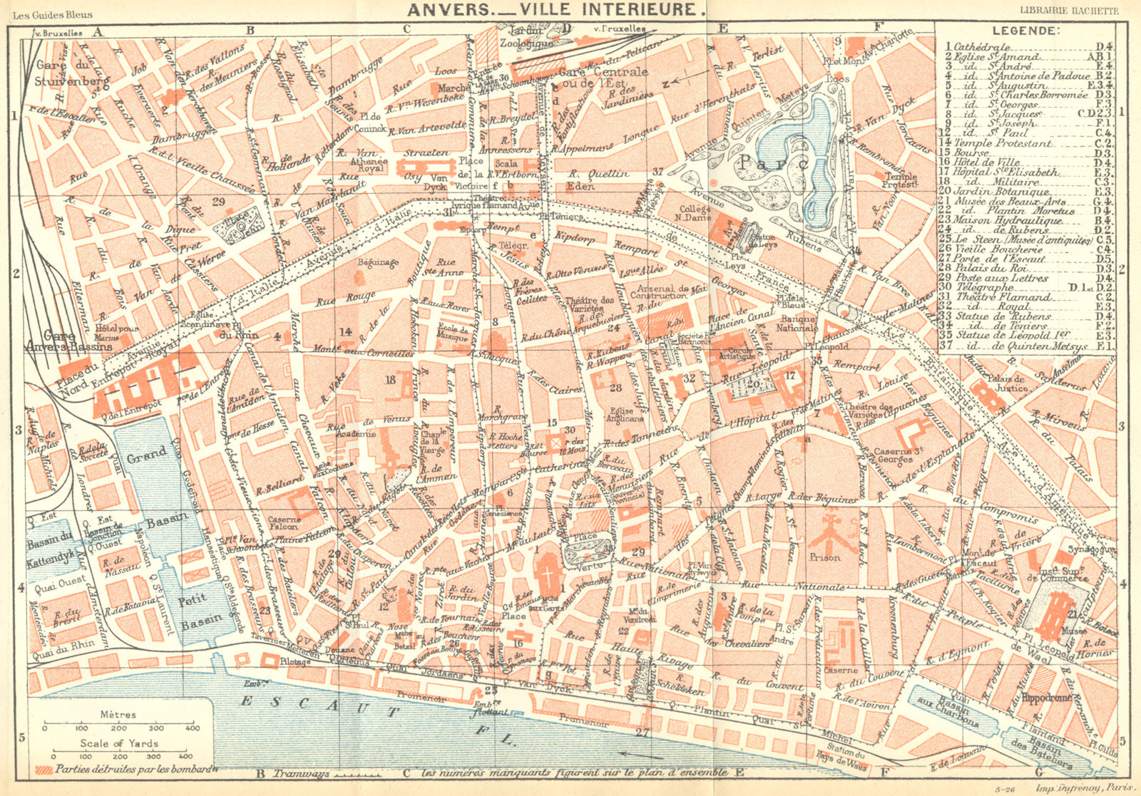 BELGIUM. Antwerp. Anvers. Ville Interieure. Town city ville plan carte map 1924