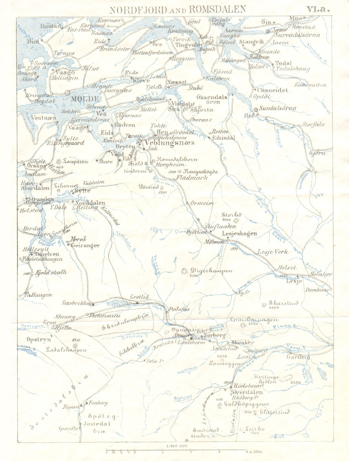 NORWAY. Nordfjord & Romsdalen. Molde 1896 antique vintage map plan chart