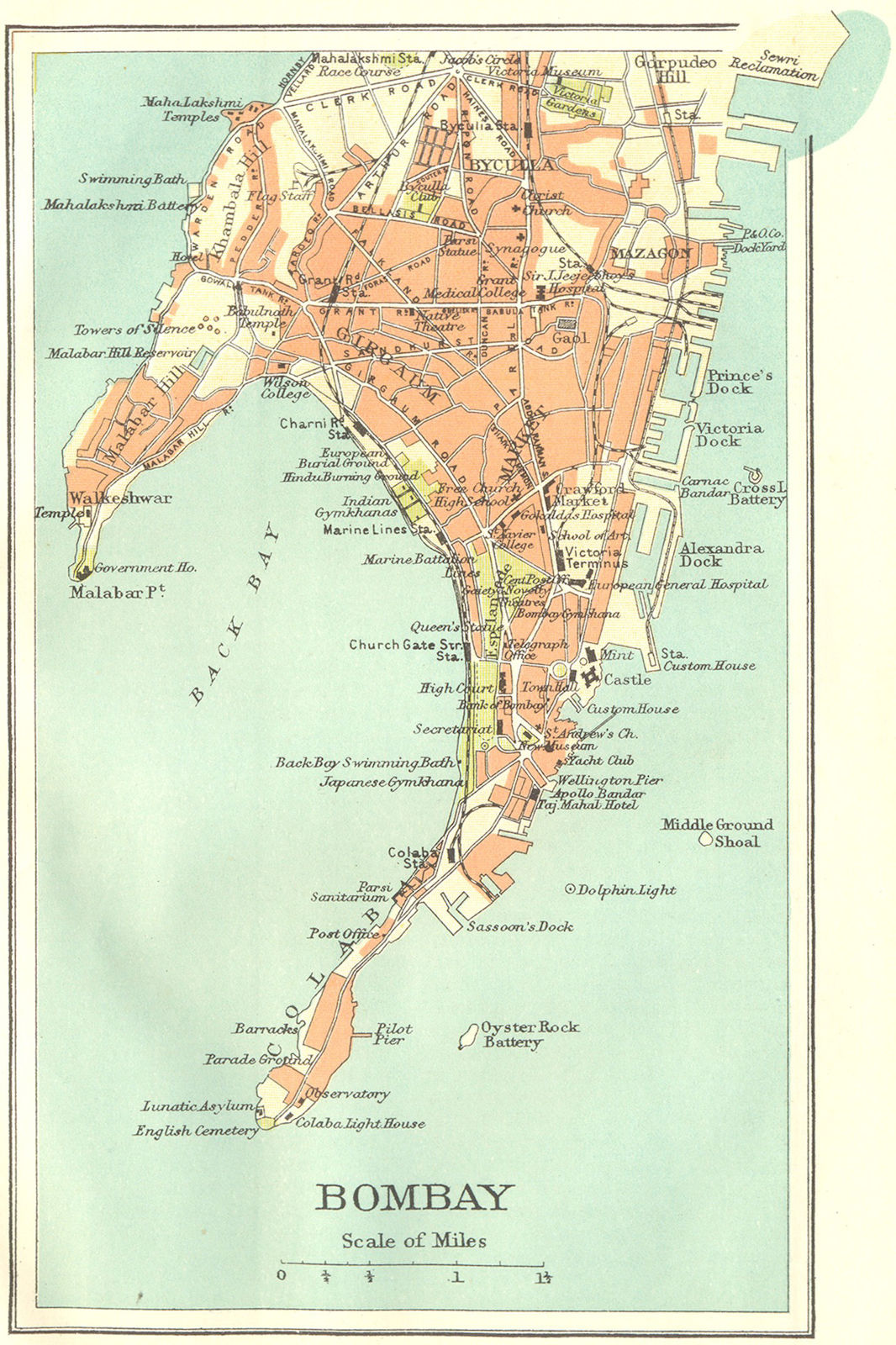 Associate Product BRITISH INDIA. Bombay (Mumbai) city plan.Key buildings docks Gymkhanas 1924 map