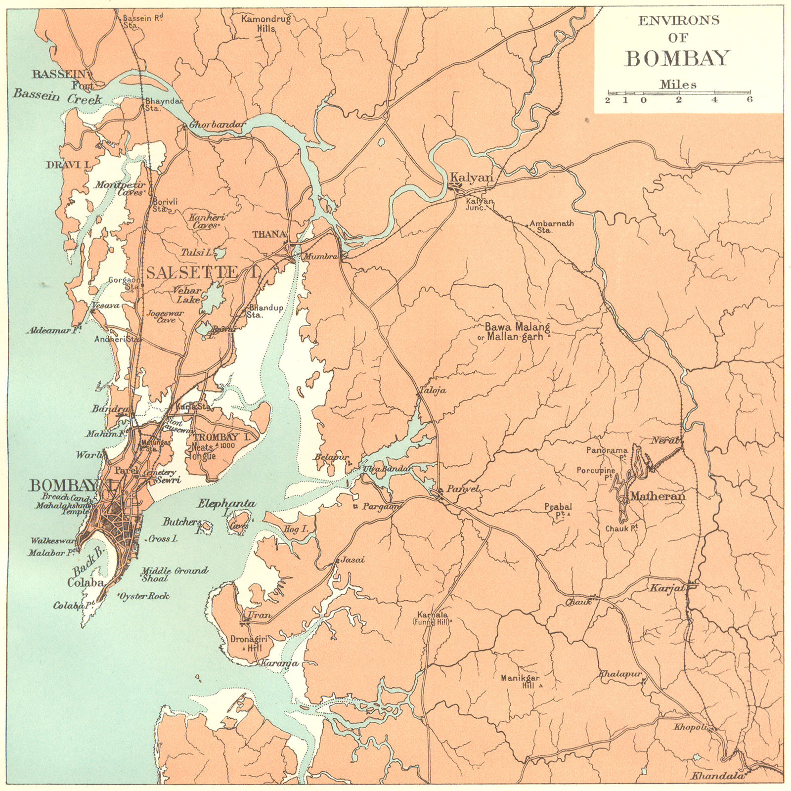 INDIA. Bombay (Mumbai) environs. Maharashtra. Salsette Matheran Kalyan 1924 map